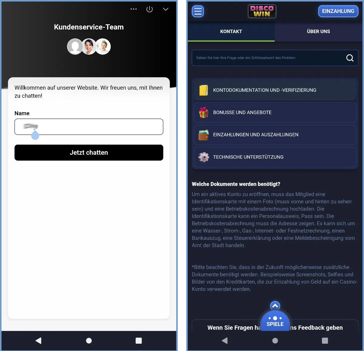 Kontaktmöglichkeiten für Support bei DiscoWin Casino